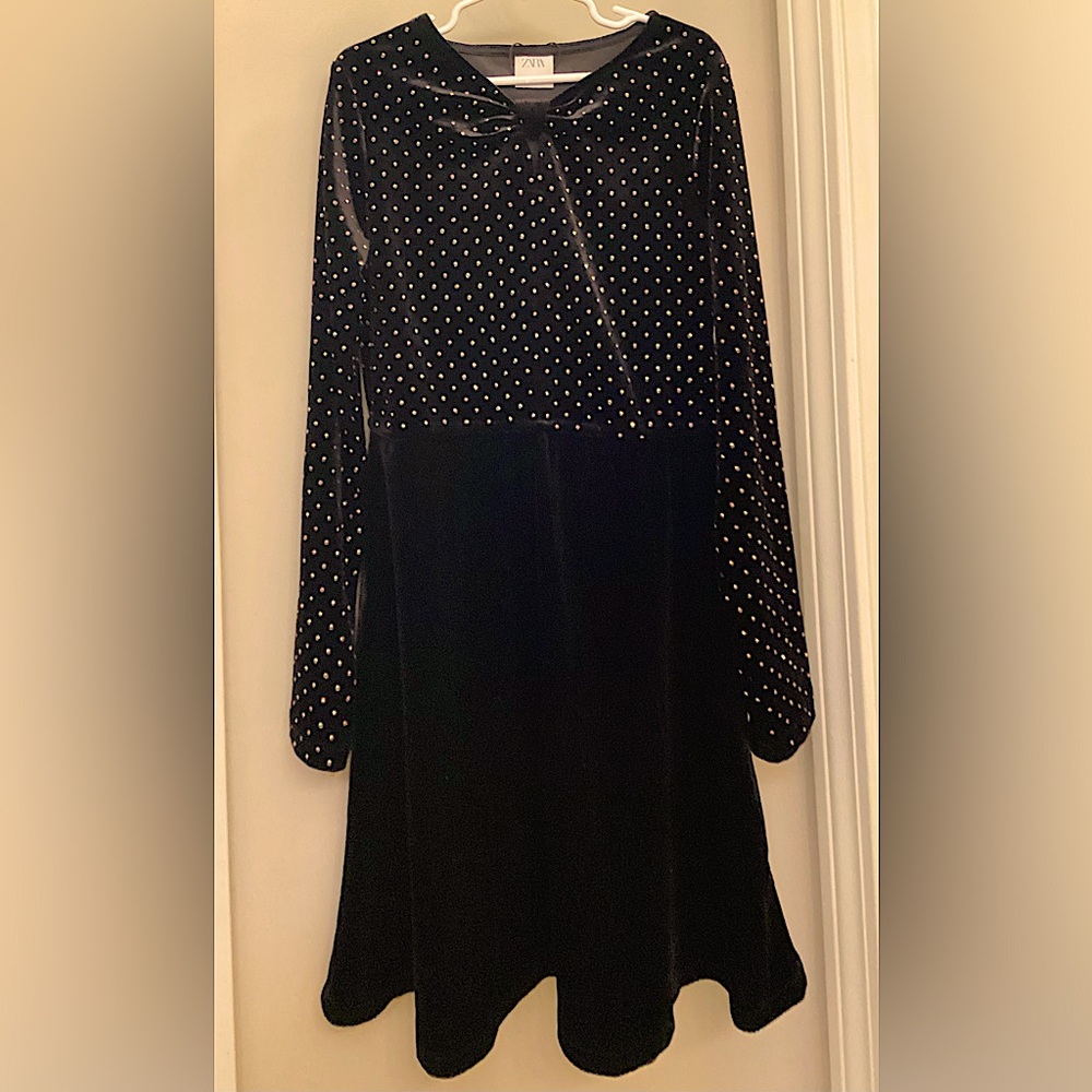 Girls Zara Velvet Dress, shiny dote change colors- in light on bodice, Bundle!